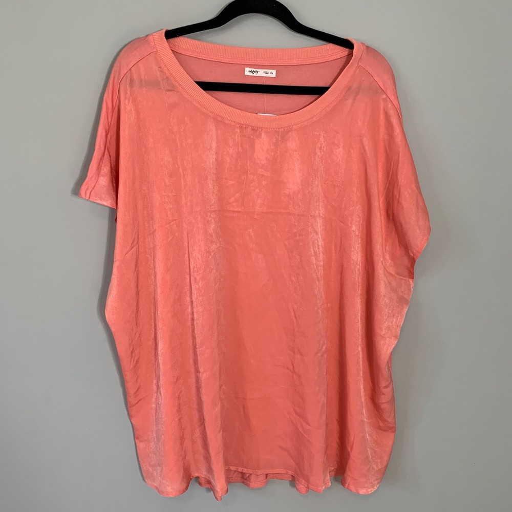 NEW Maurices Edgely Women Coral Orange Mixed‎ Materials Top Plus Size 4X